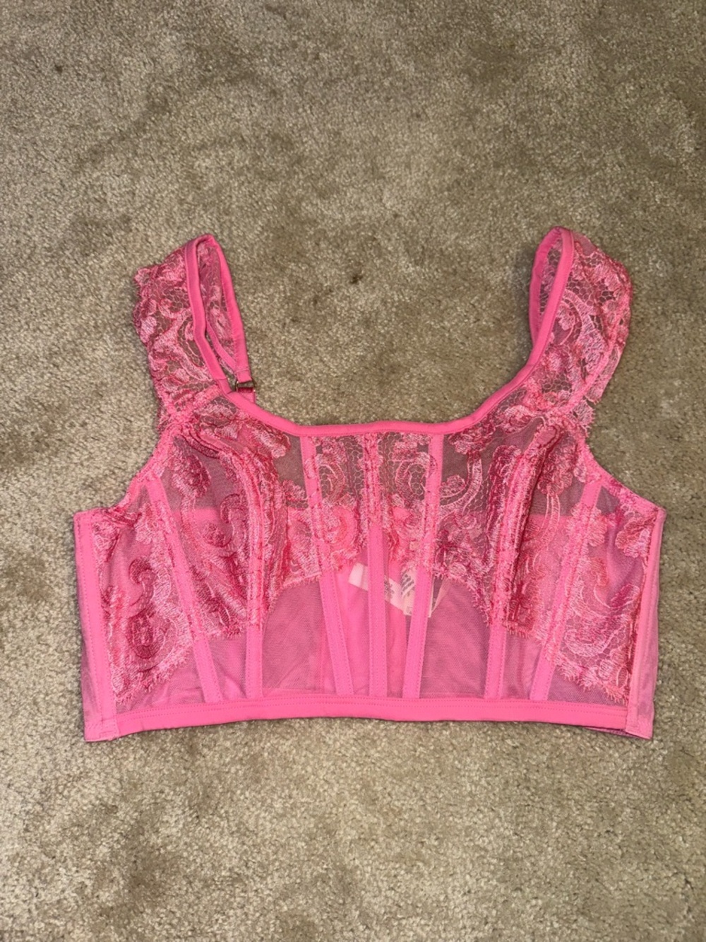 NWT Victoria’s Secret Boho Floral Embroidery Cap-Sleeve Corset Top in Pink - Picture 2 of 4